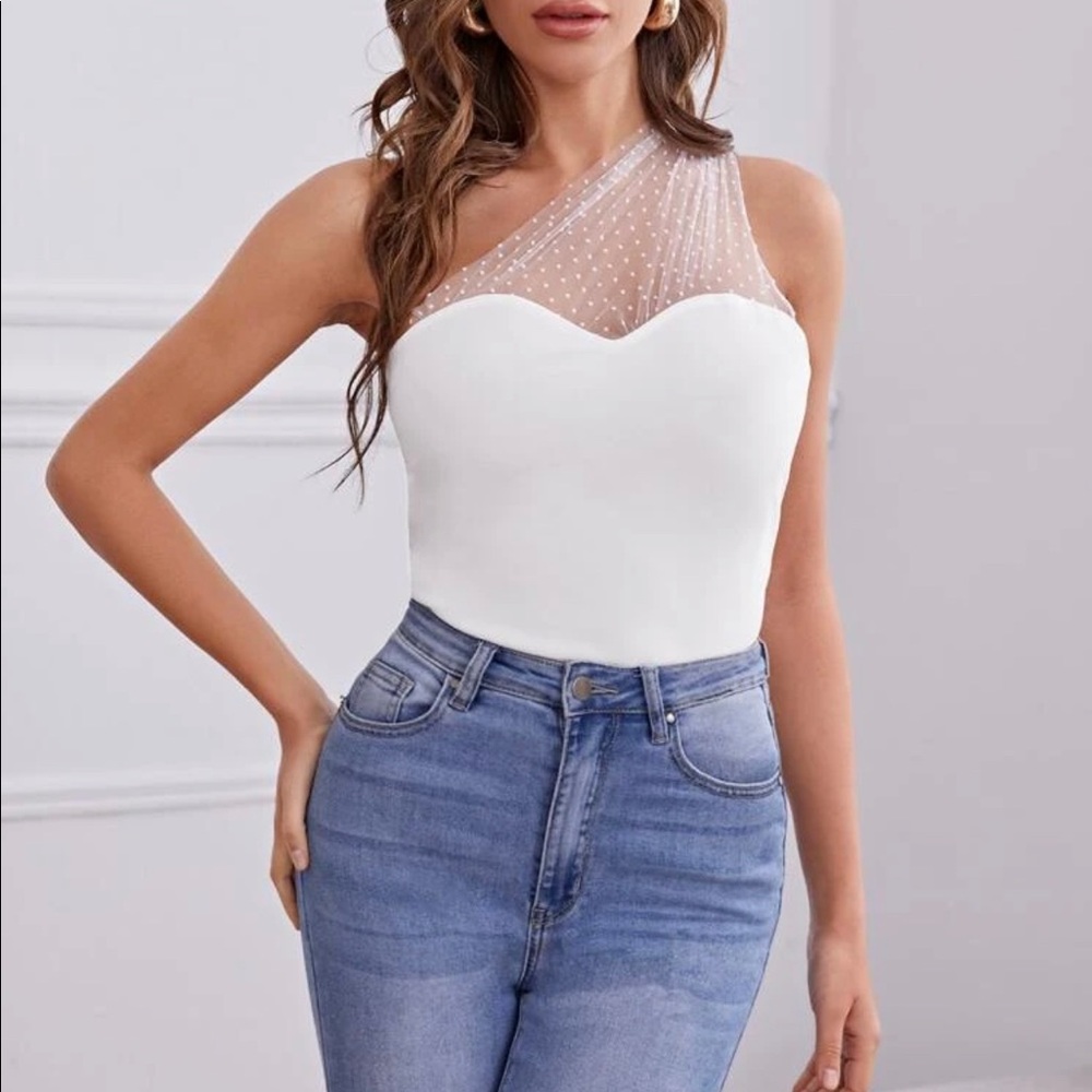 One Shoulder Mesh Top